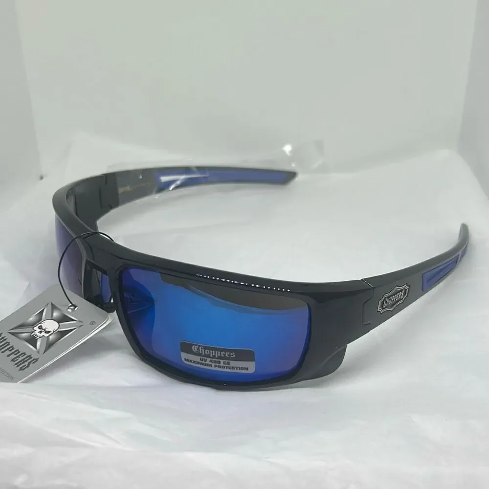 Choppers Model 6765 Wrap Sunglasses UV400 Protection Men’s Biker Style Mirrored